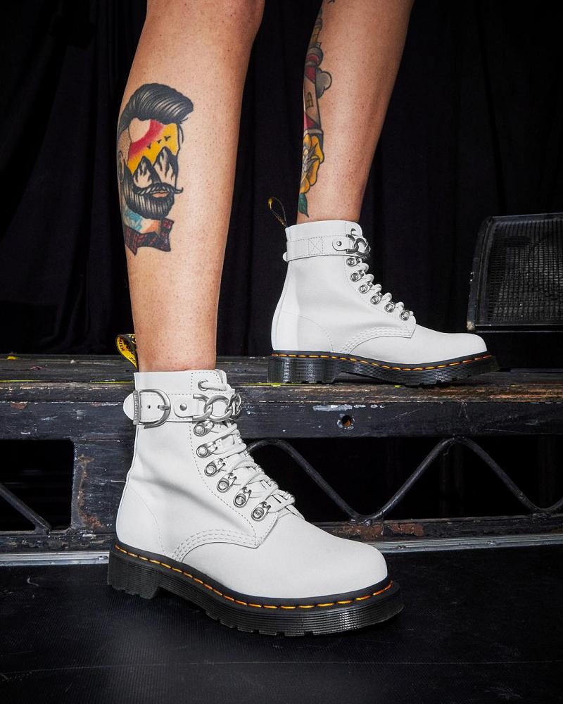 Dr Martens 1460 Pascal Chain Læder Snørestøvler Dame Hvide | DK 180GSO